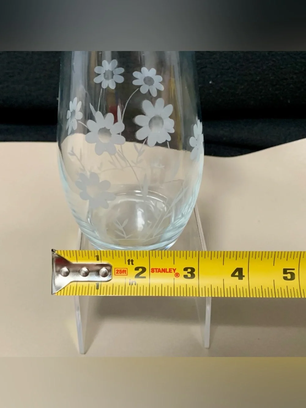🔍 Vintage Paşabahçe Etched Daisy Floral Glass Vase Original Label Made in Turkey